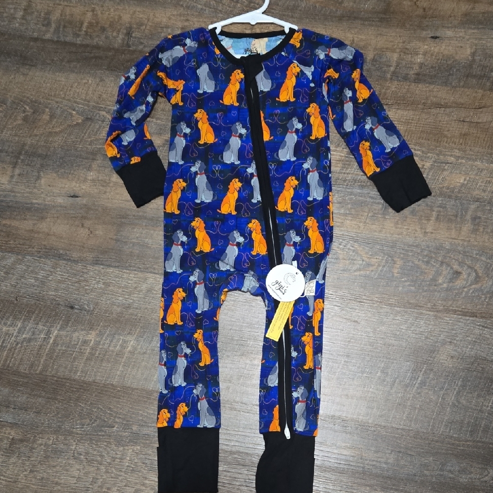 2t Bamboo Blue Kids One-Piece Pajama with Orange Dog Print